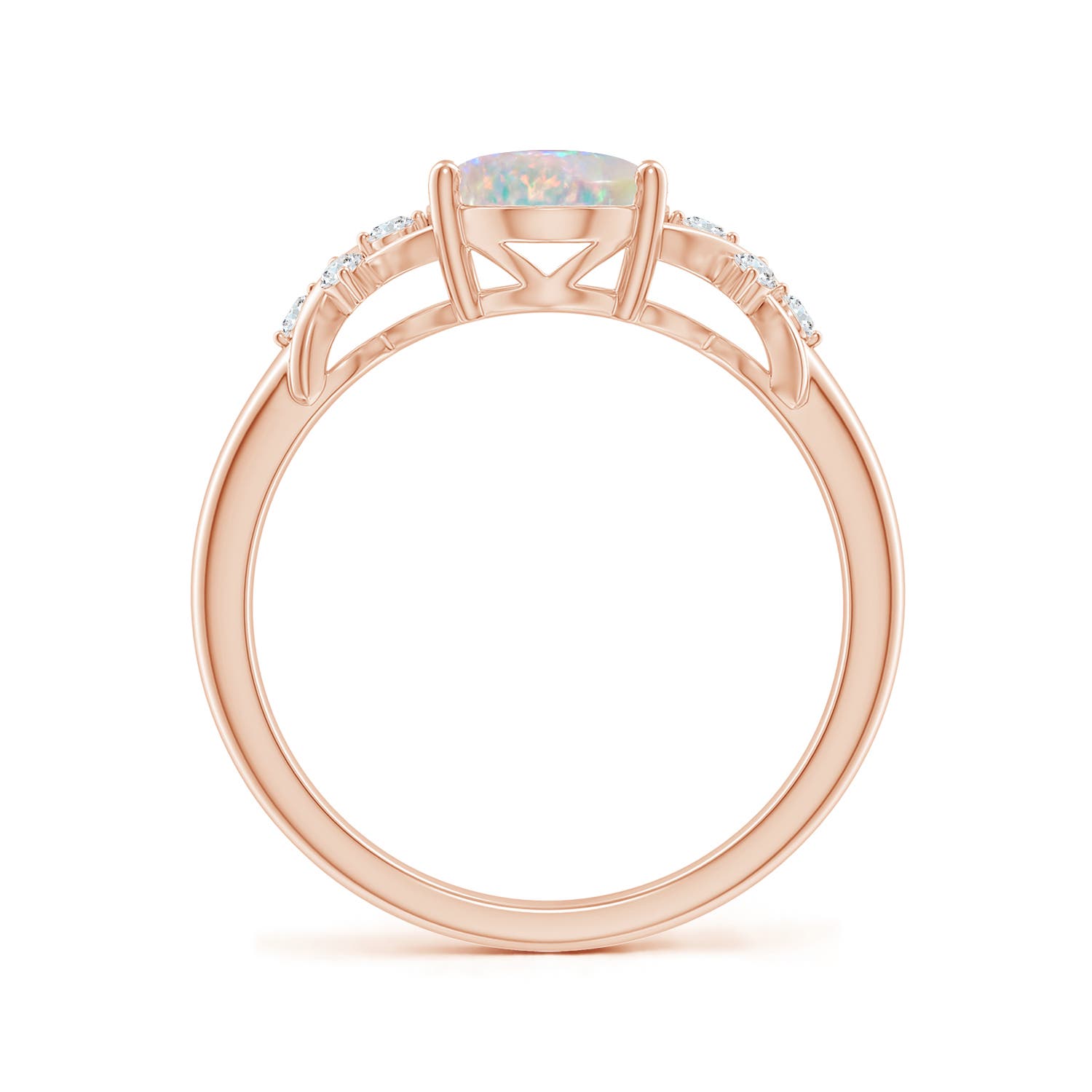 9x7mm AAAA Solitaire Oval Opal Criss Cross Ring with Diamonds in 18CT Rose Gold - side 4