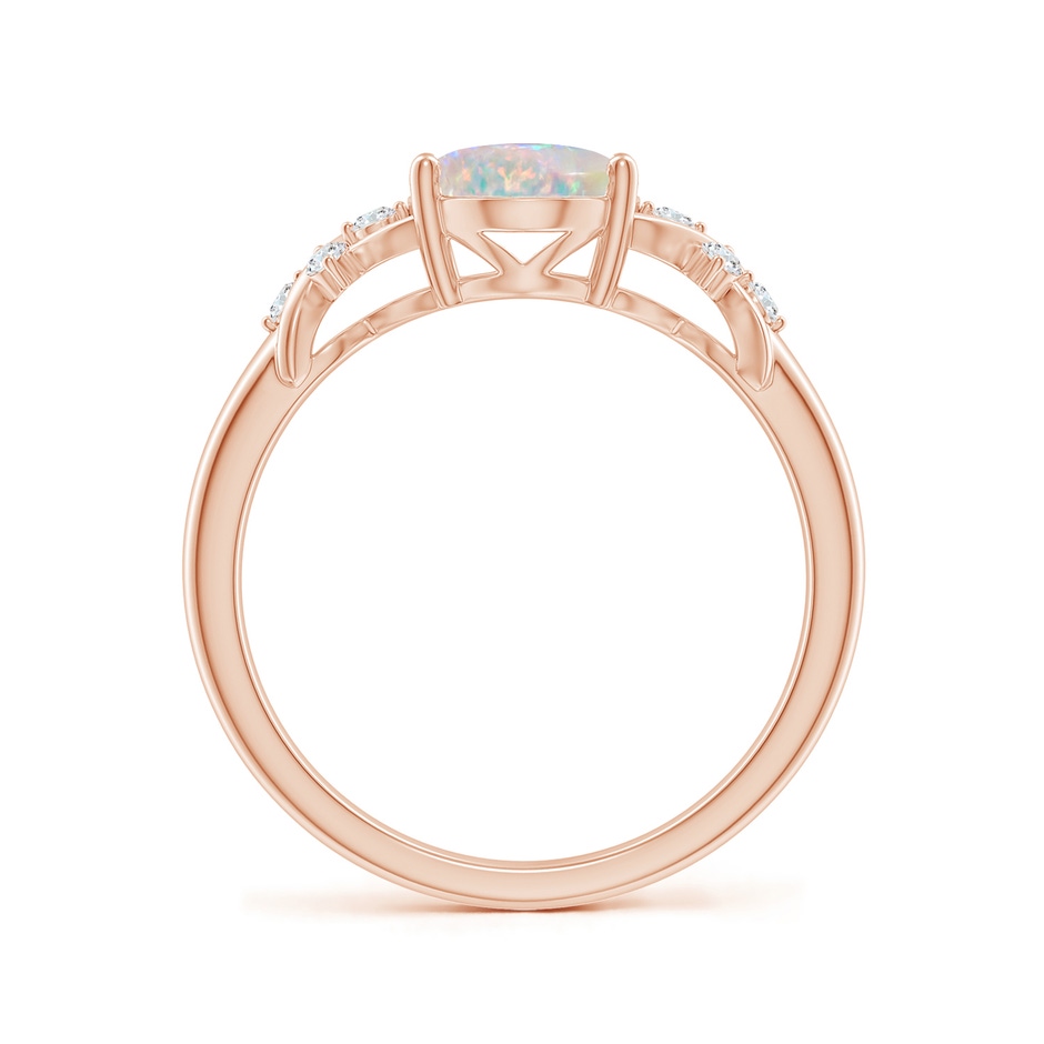 9x7mm AAAA Solitaire Oval Opal Criss Cross Ring with Diamonds in 18K Rose Gold side-1