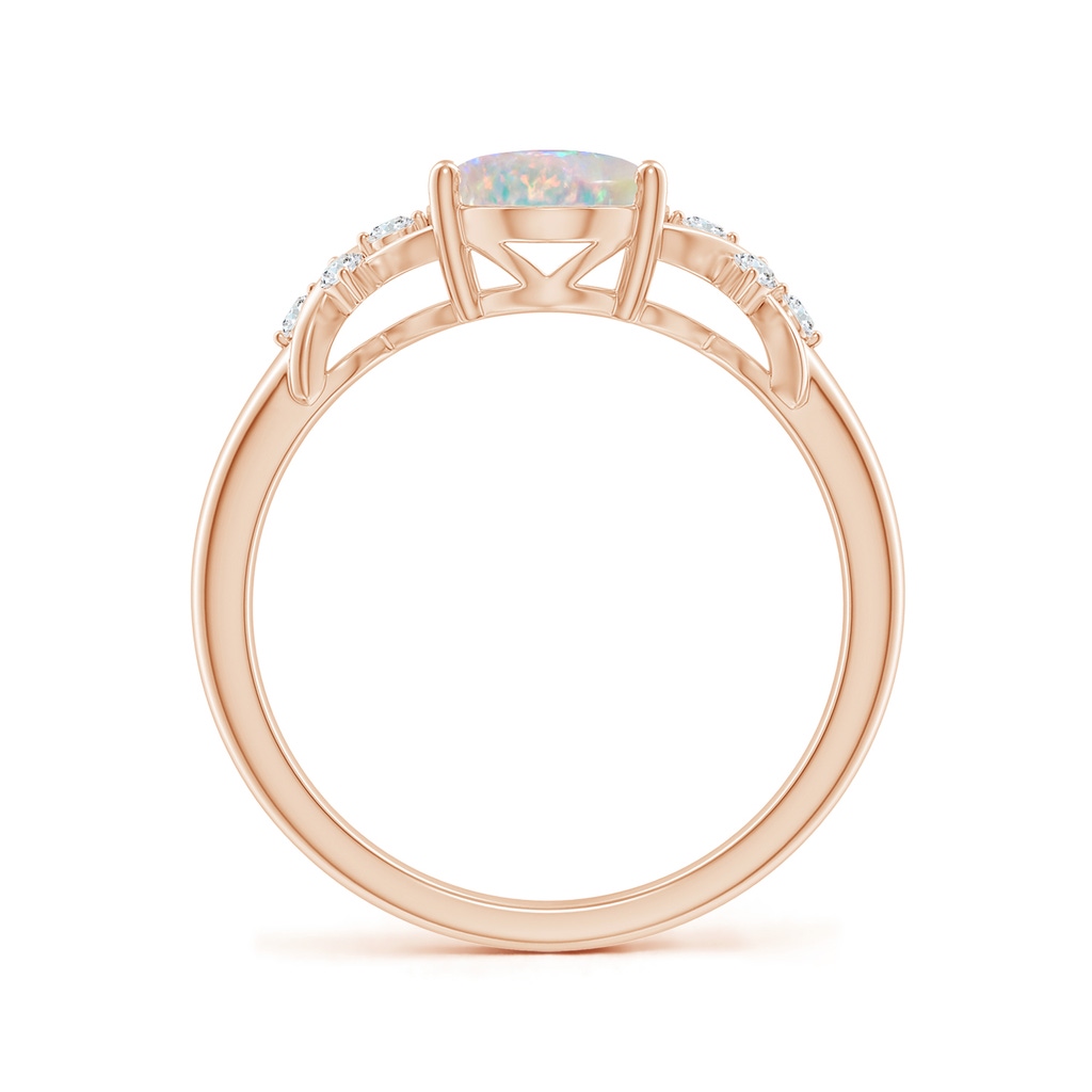9x7mm AAAA Solitaire Oval Opal Criss Cross Ring with Diamonds in Rose Gold Side-1