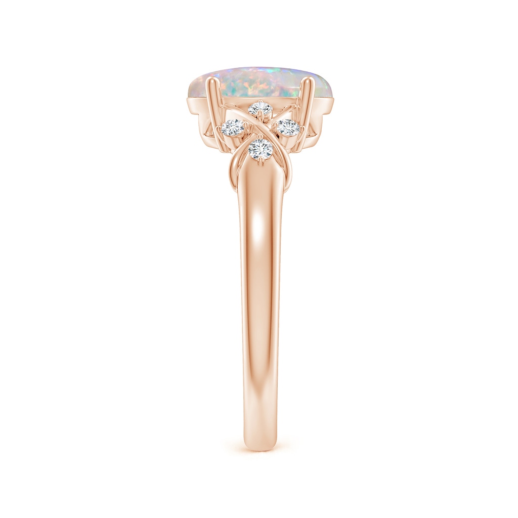 9x7mm AAAA Solitaire Oval Opal Criss Cross Ring with Diamonds in Rose Gold Side-2