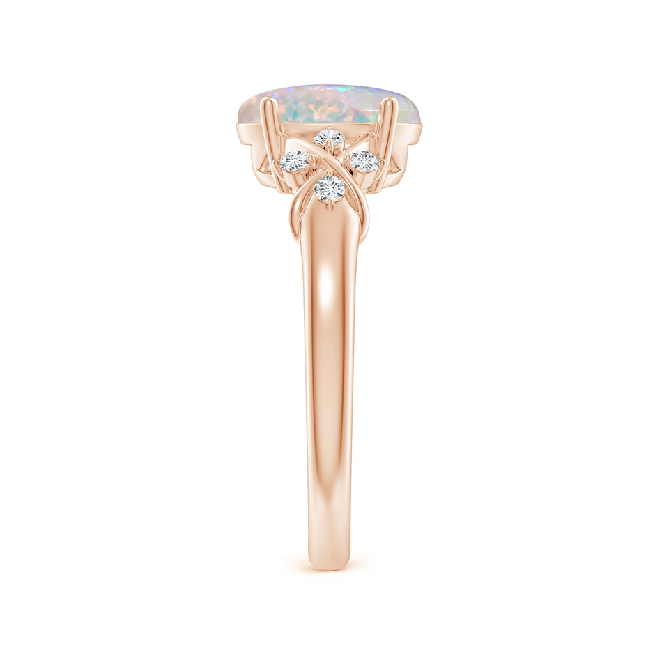 9x7mm AAAA Solitaire Oval Opal Criss Cross Ring with Diamonds in Rose Gold side-2