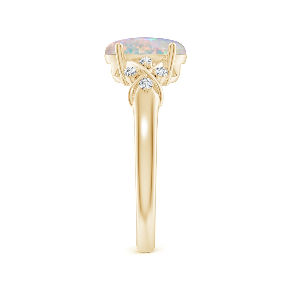 9x7mm AAAA Solitaire Oval Opal Criss Cross Ring with Diamonds in Yellow Gold side-2