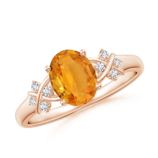 8x6mm A Solitaire Oval Orange Sapphire Criss Cross Ring with Diamonds in Rose Gold