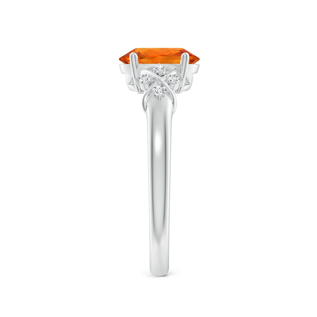 8x6mm AAAA Solitaire Oval Orange Sapphire Criss Cross Ring with Diamonds in P950 Platinum Side-2
