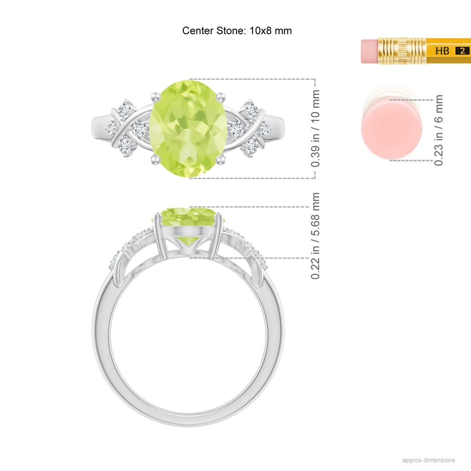 10x8mm A Solitaire Oval Peridot Criss Cross Ring with Diamonds in P950 Platinum ruler