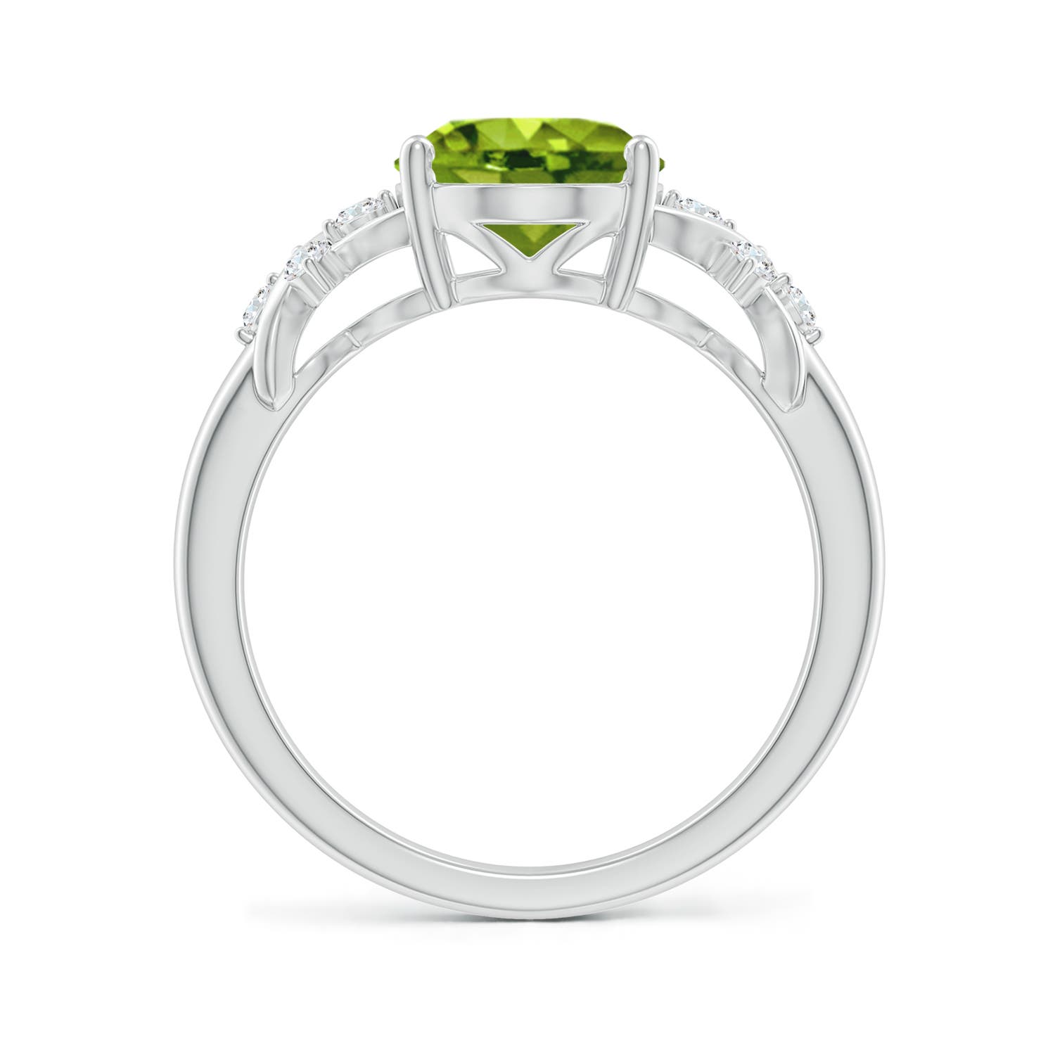 10x8mm AAAA Solitaire Oval Peridot Criss Cross Ring with Diamonds in P950 Platinum