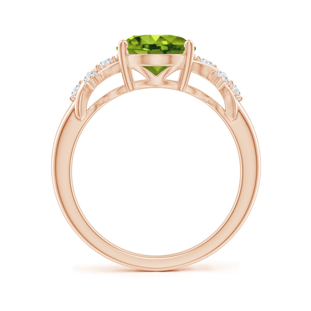 10x8mm AAAA Solitaire Oval Peridot Criss Cross Ring with Diamonds in Rose Gold - side 199