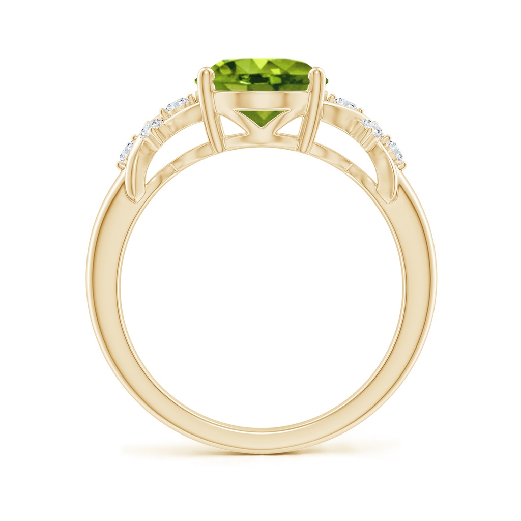 10x8mm AAAA Solitaire Oval Peridot Criss Cross Ring with Diamonds in Yellow Gold - side 199