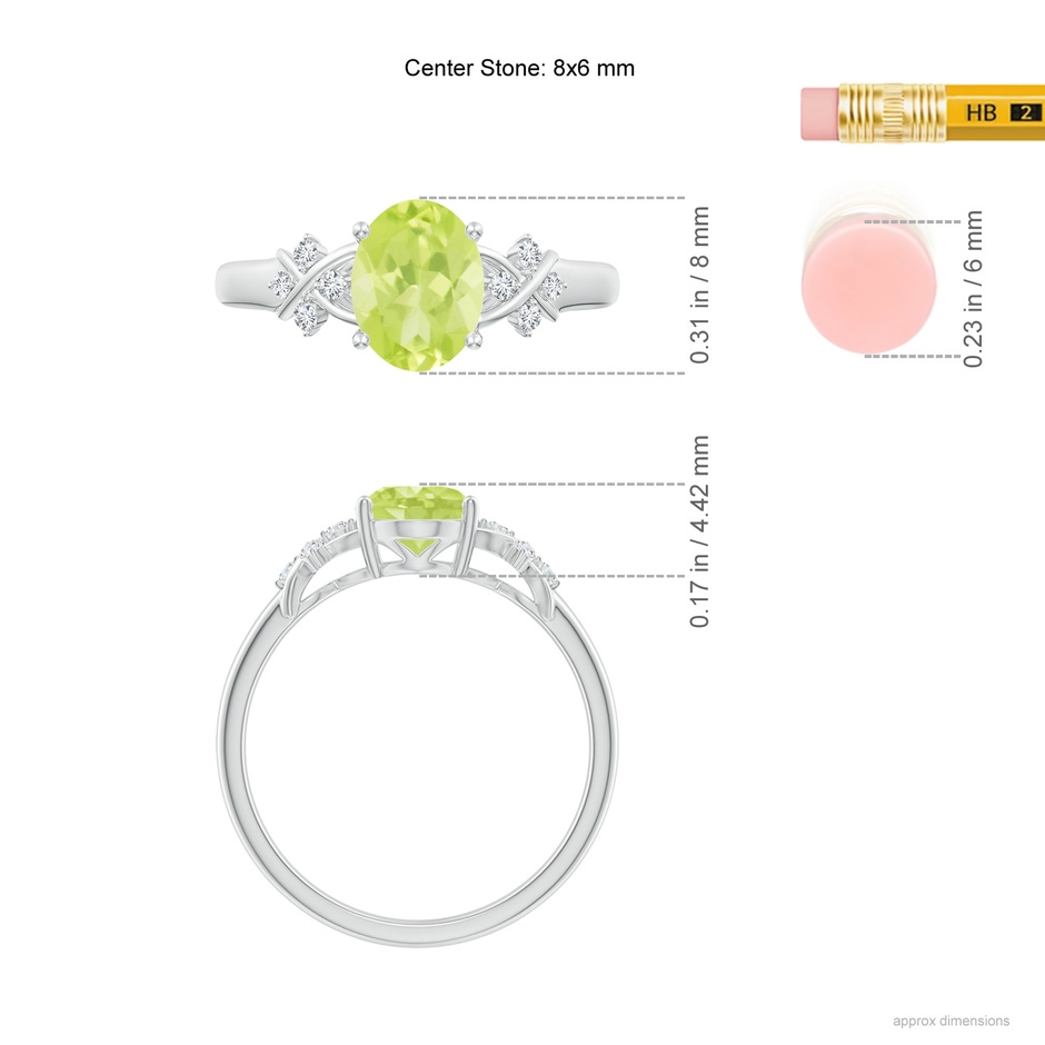 8x6mm A Solitaire Oval Peridot Criss Cross Ring with Diamonds in White Gold ruler