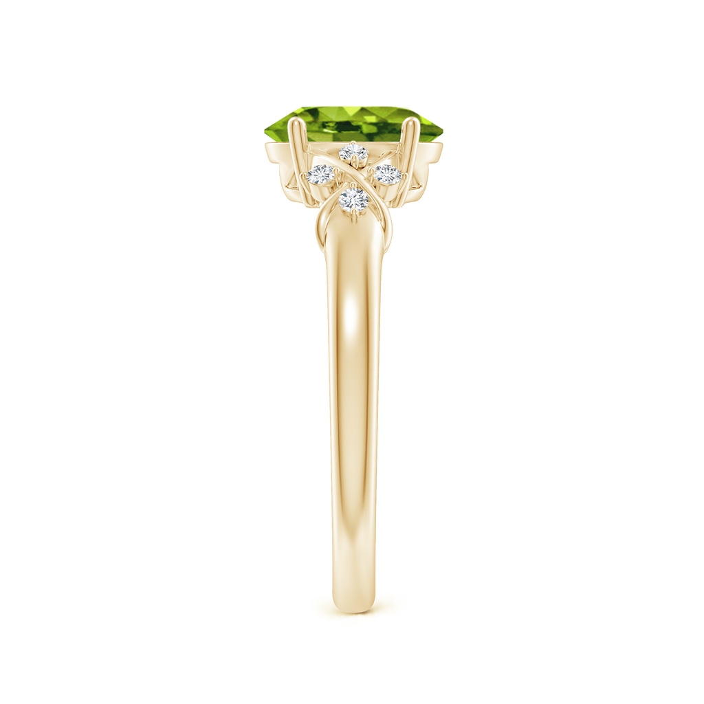 8x6mm AAAA Solitaire Oval Peridot Criss Cross Ring with Diamonds in Yellow Gold Side 299