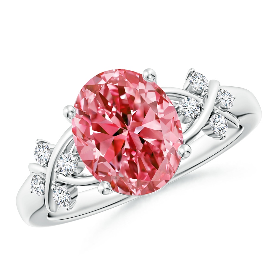 10x8mm AAAA Solitaire Oval Fancy Intense Pink Diamond Criss Cross Ring in White Gold 