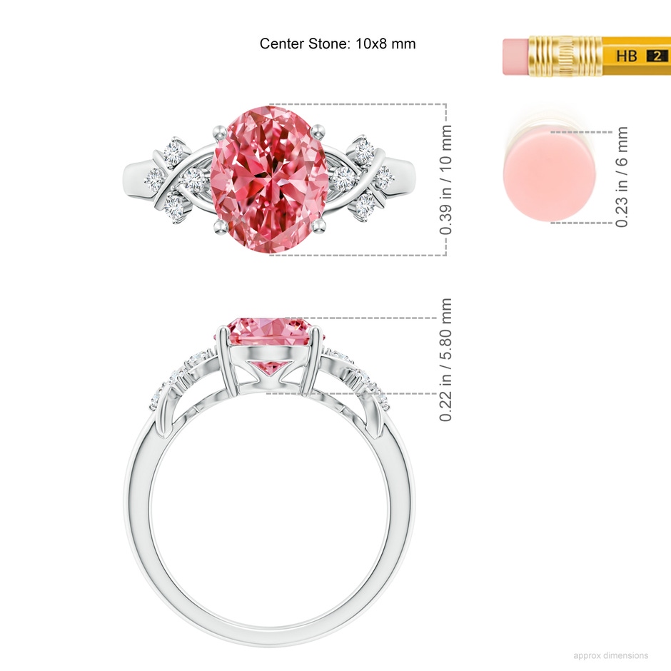 10x8mm AAAA Solitaire Oval Fancy Intense Pink Diamond Criss Cross Ring in White Gold ruler