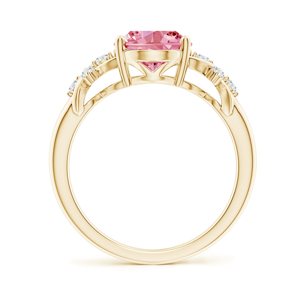 10x8mm AAAA Solitaire Oval Fancy Intense Pink Diamond Criss Cross Ring in Yellow Gold - side 199