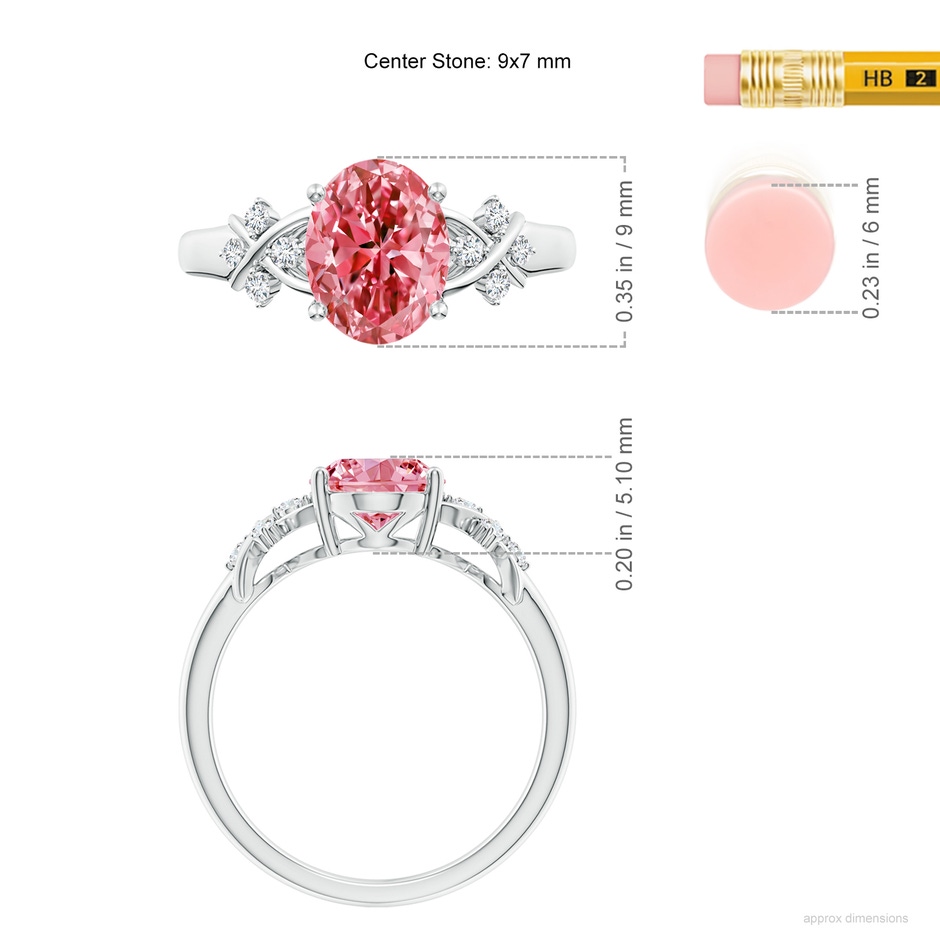 9x7mm AAAA Solitaire Oval Fancy Intense Pink Diamond Criss Cross Ring in P950 Platinum ruler