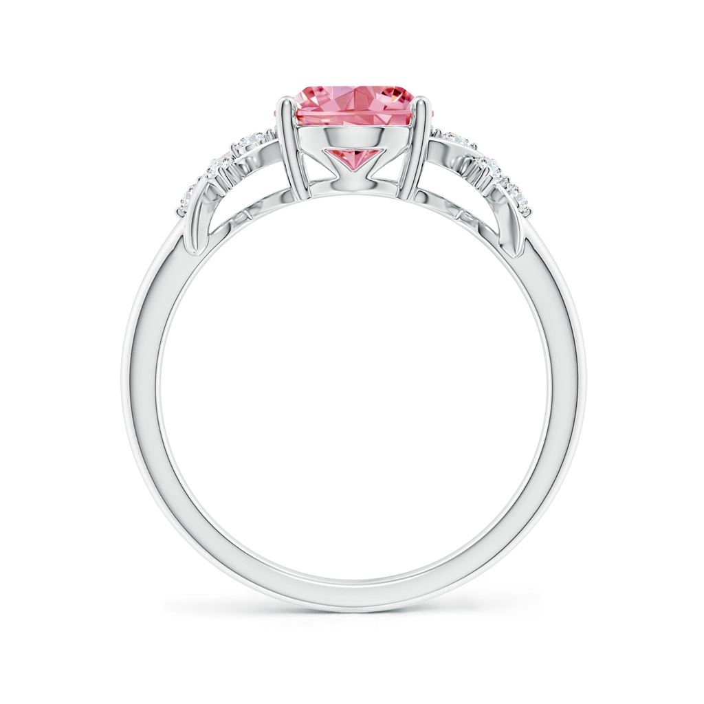 9x7mm AAAA Solitaire Oval Fancy Intense Pink Diamond Criss Cross Ring in White Gold - side 199
