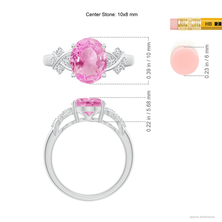 10x8mm A Solitaire Oval Pink Sapphire Criss Cross Ring with Diamonds in P950 Platinum ruler