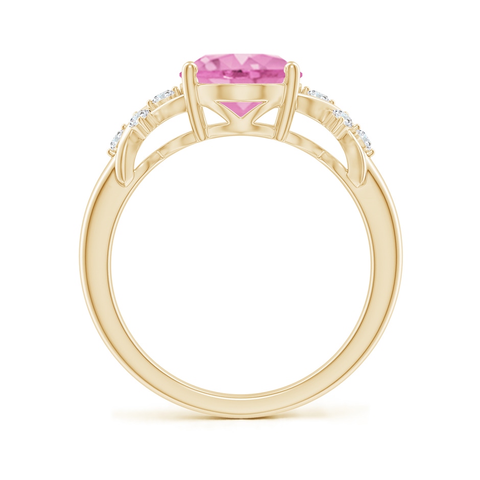 10x8mm A Solitaire Oval Pink Sapphire Criss Cross Ring with Diamonds in Yellow Gold side 199