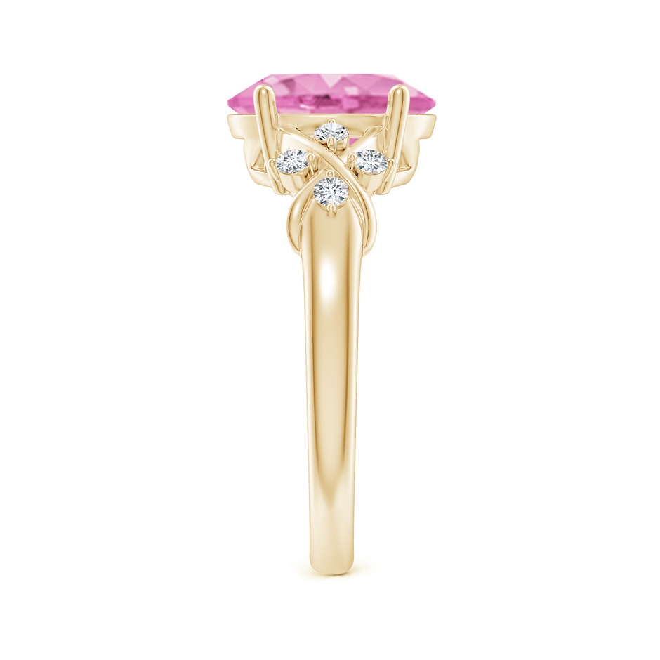 10x8mm A Solitaire Oval Pink Sapphire Criss Cross Ring with Diamonds in Yellow Gold side 299