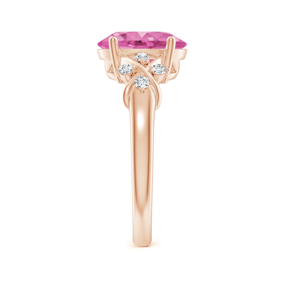 10x8mm AA Solitaire Oval Pink Sapphire Criss Cross Ring with Diamonds in Rose Gold side 299