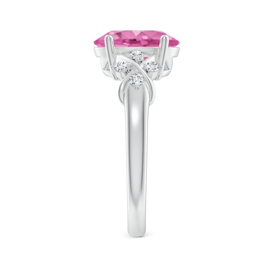 10x8mm AA Solitaire Oval Pink Sapphire Criss Cross Ring with Diamonds in White Gold side 299