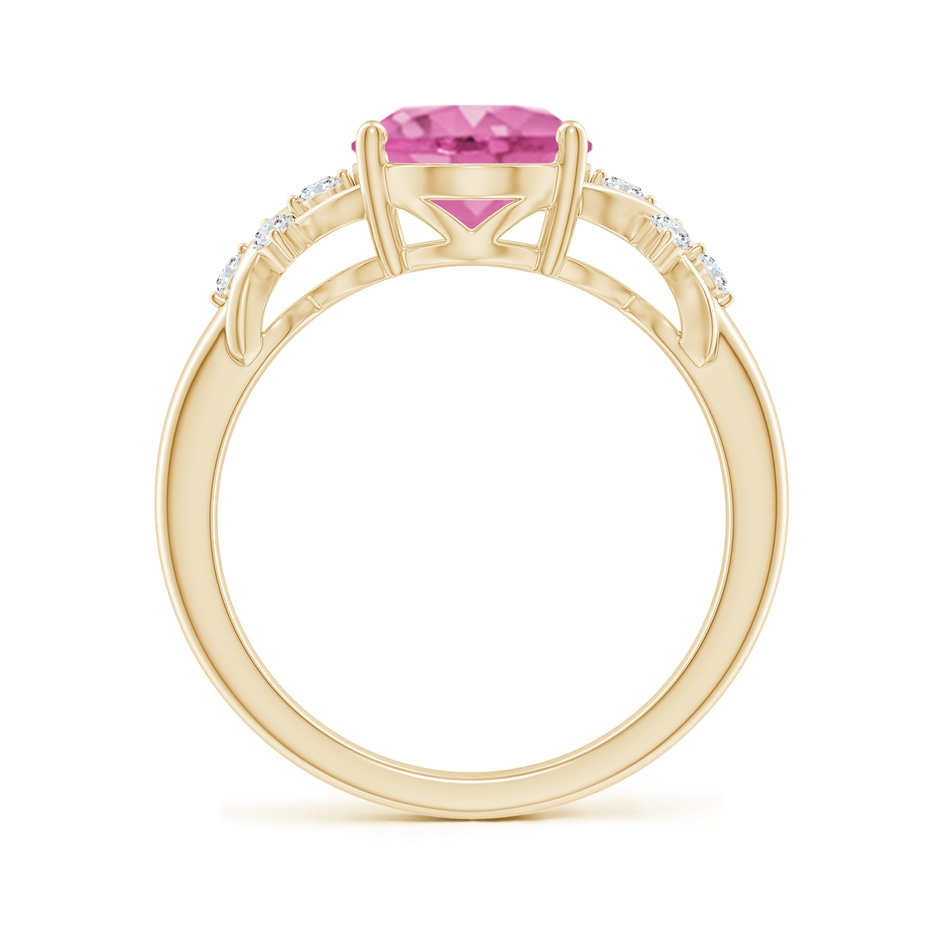10x8mm AA Solitaire Oval Pink Sapphire Criss Cross Ring with Diamonds in Yellow Gold side 199