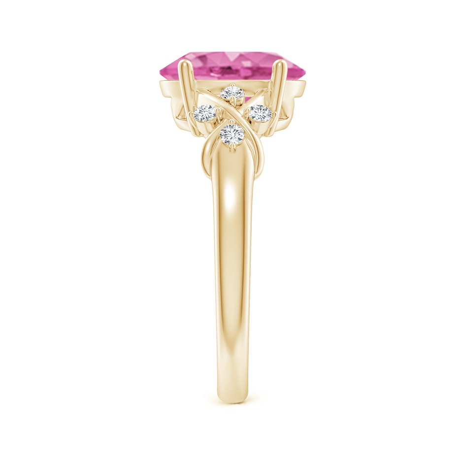 10x8mm AA Solitaire Oval Pink Sapphire Criss Cross Ring with Diamonds in Yellow Gold side 299