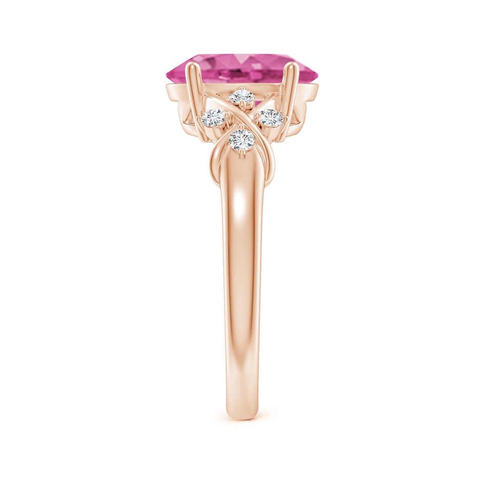 10x8mm AAA Solitaire Oval Pink Sapphire Criss Cross Ring with Diamonds in Rose Gold side 299