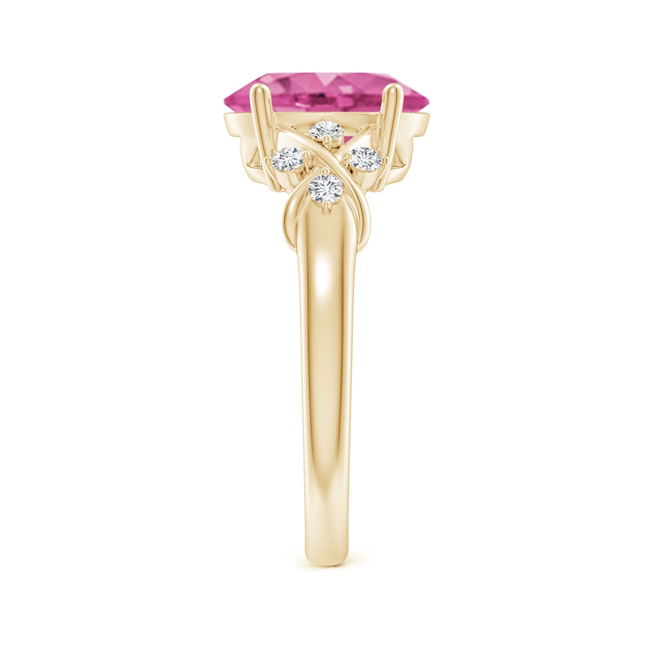 10x8mm AAA Solitaire Oval Pink Sapphire Criss Cross Ring with Diamonds in Yellow Gold side 299
