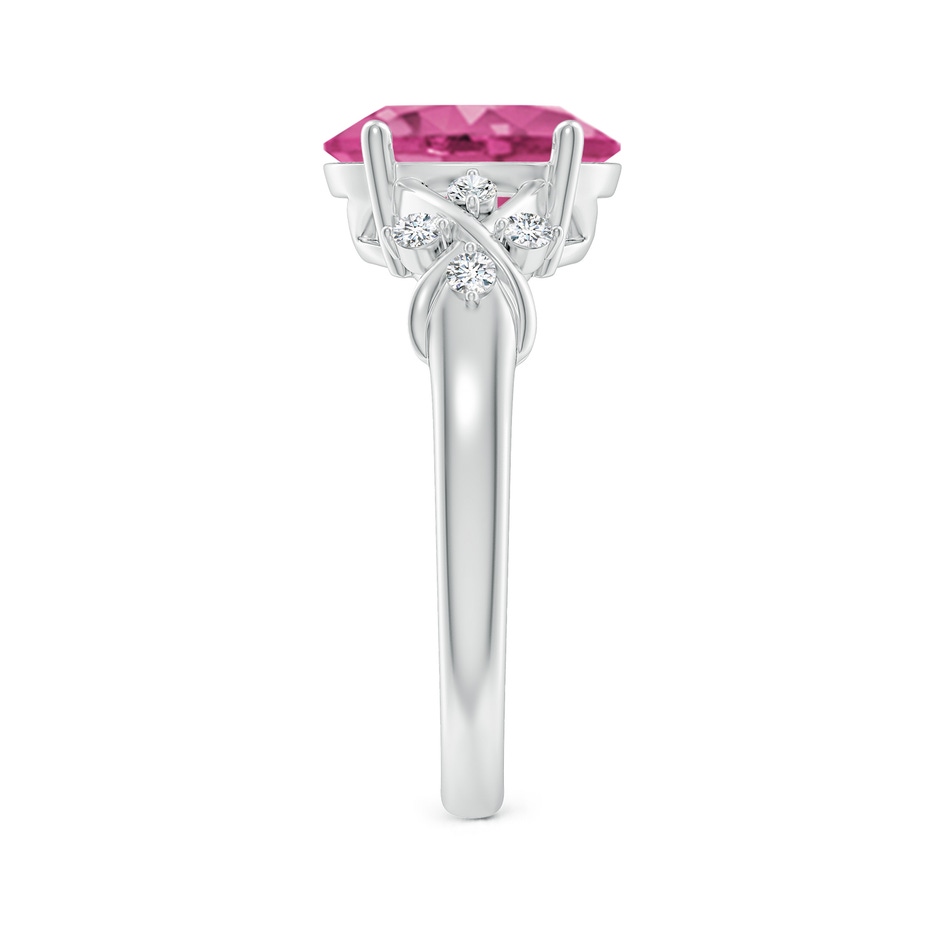 10x8mm AAAA Solitaire Oval Pink Sapphire Criss Cross Ring with Diamonds in P950 Platinum side 299