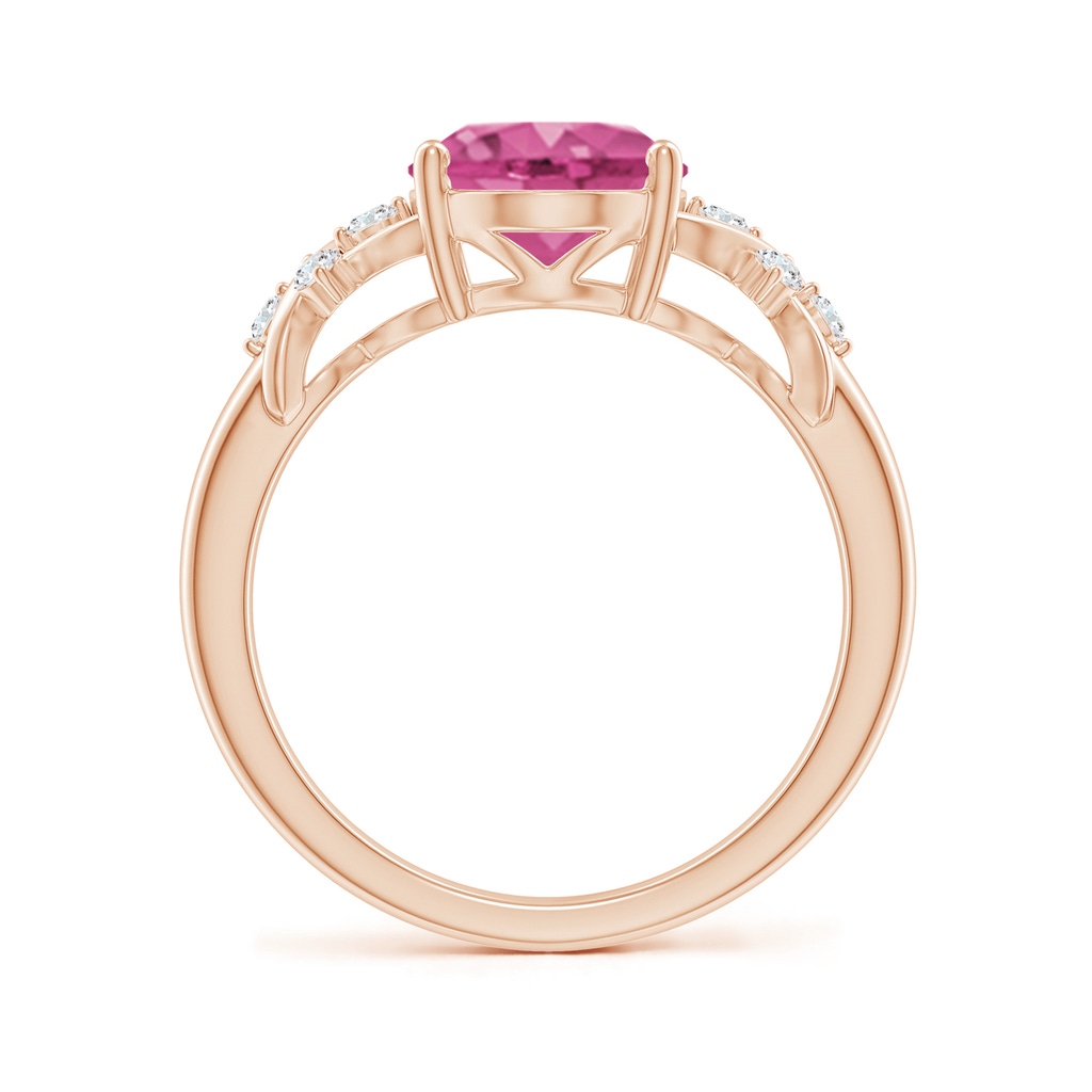 10x8mm AAAA Solitaire Oval Pink Sapphire Criss Cross Ring with Diamonds in Rose Gold - side 199