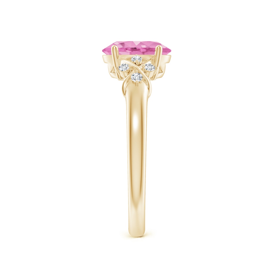 8x6mm A Solitaire Oval Pink Sapphire Criss Cross Ring with Diamonds in Yellow Gold side 299