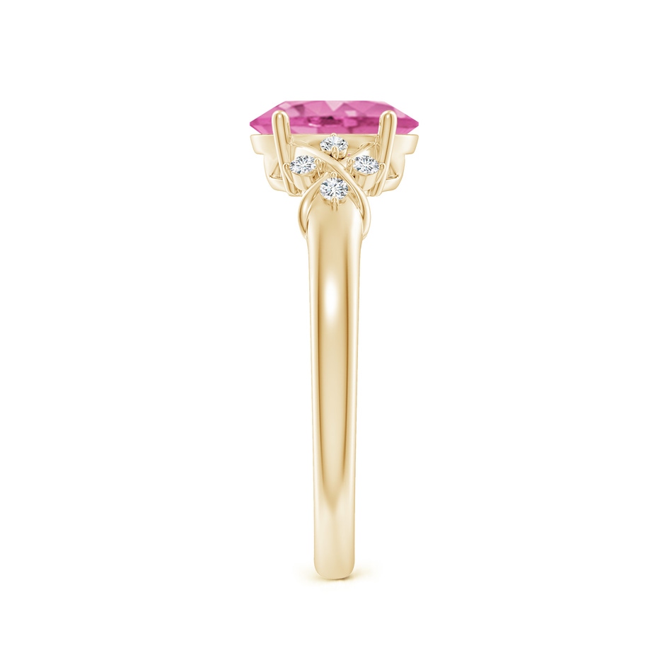 8x6mm AA Solitaire Oval Pink Sapphire Criss Cross Ring with Diamonds in Yellow Gold side 299