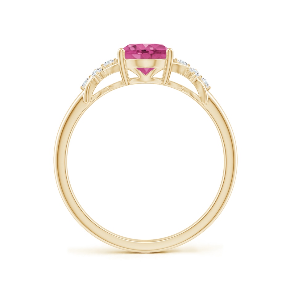 8x6mm AAAA Solitaire Oval Pink Sapphire Criss Cross Ring with Diamonds in Yellow Gold side 199
