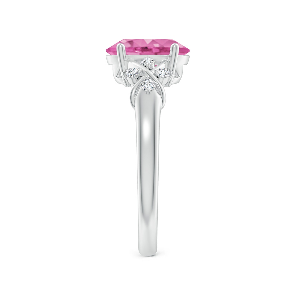 9x7mm AA Solitaire Oval Pink Sapphire Criss Cross Ring with Diamonds in White Gold side 299
