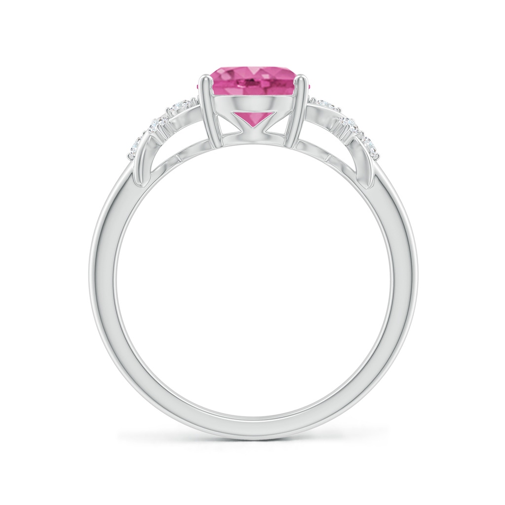9x7mm AAA Solitaire Oval Pink Sapphire Criss Cross Ring with Diamonds in White Gold Side 199