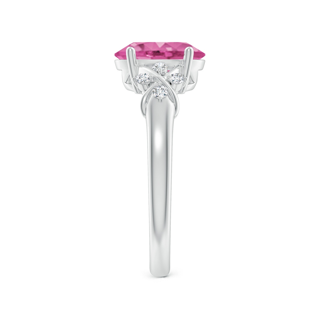 9x7mm AAA Solitaire Oval Pink Sapphire Criss Cross Ring with Diamonds in White Gold Side 299