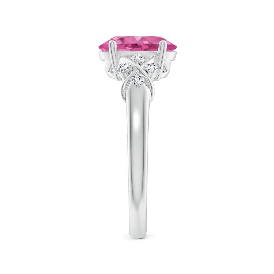 9x7mm AAA Solitaire Oval Pink Sapphire Criss Cross Ring with Diamonds in White Gold side 299