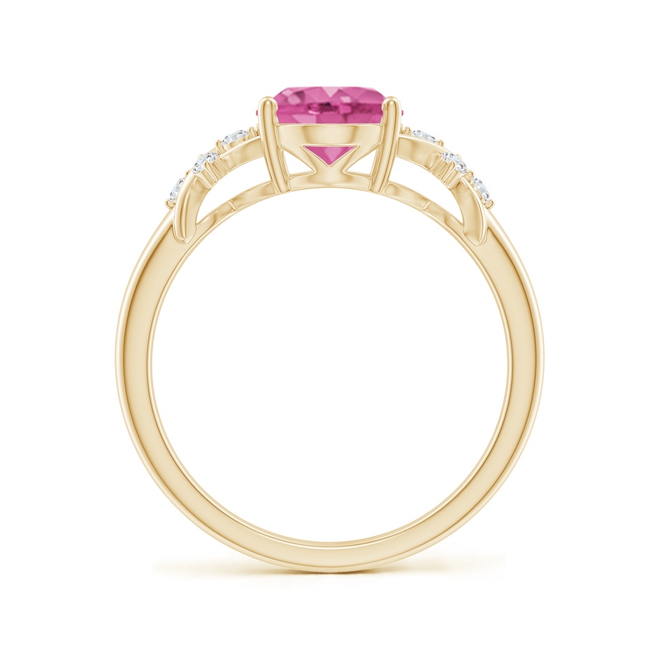9x7mm AAA Solitaire Oval Pink Sapphire Criss Cross Ring with Diamonds in Yellow Gold side 199