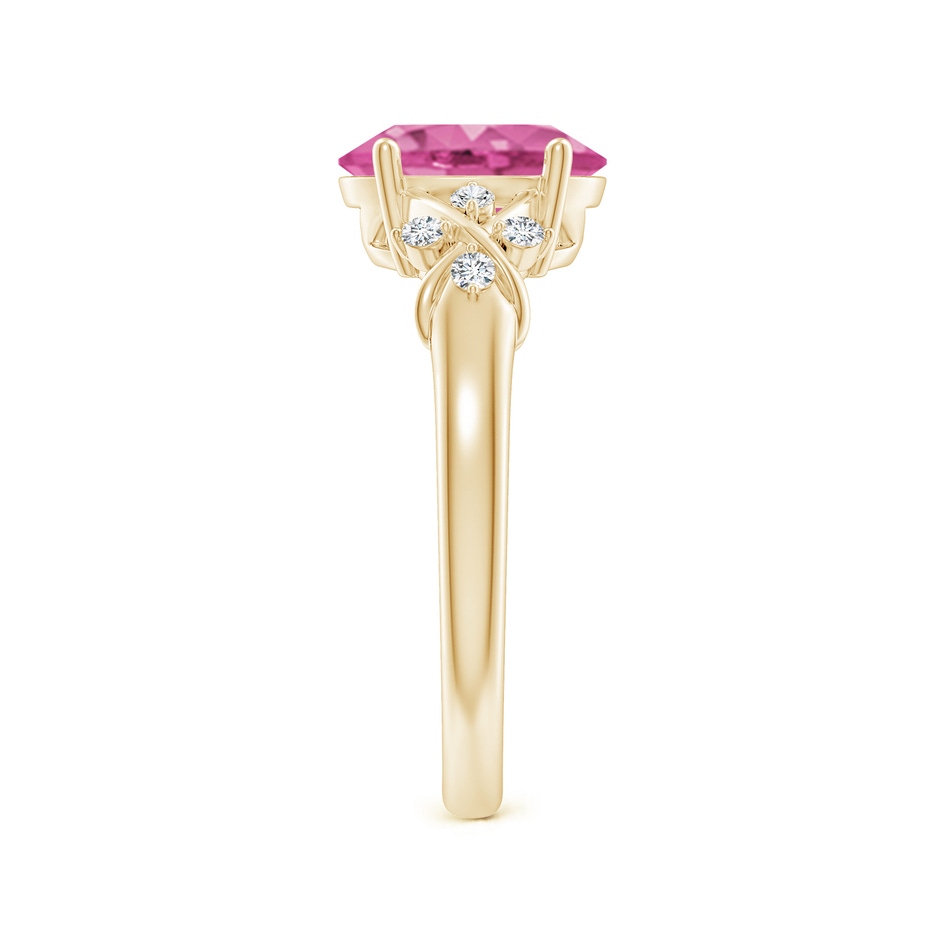 9x7mm AAA Solitaire Oval Pink Sapphire Criss Cross Ring with Diamonds in Yellow Gold side 299