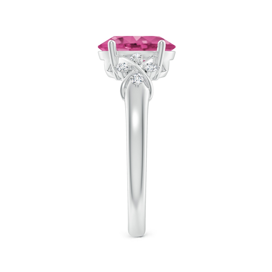 9x7mm AAAA Solitaire Oval Pink Sapphire Criss Cross Ring with Diamonds in P950 Platinum side 299