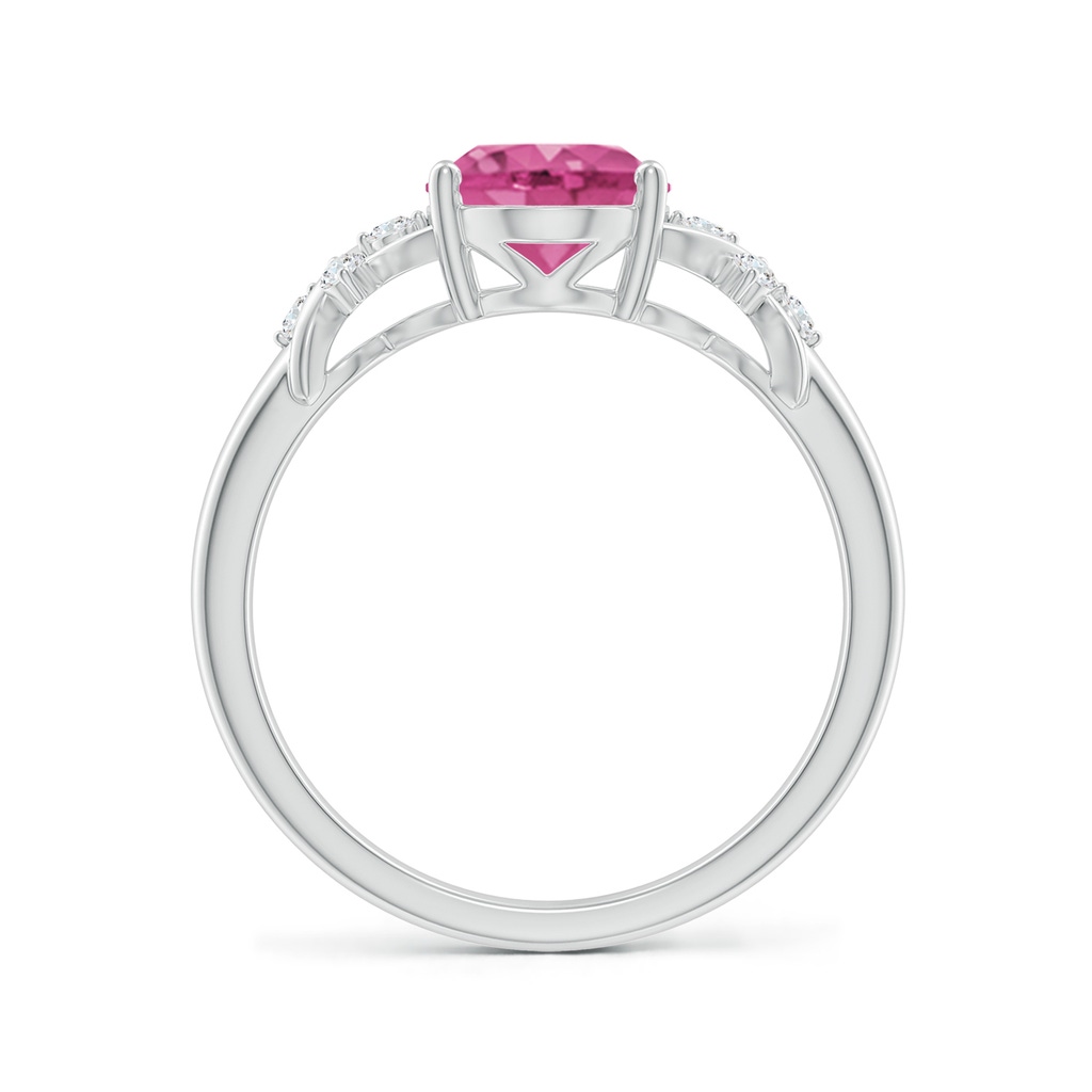 9x7mm AAAA Solitaire Oval Pink Sapphire Criss Cross Ring with Diamonds in White Gold - side 199