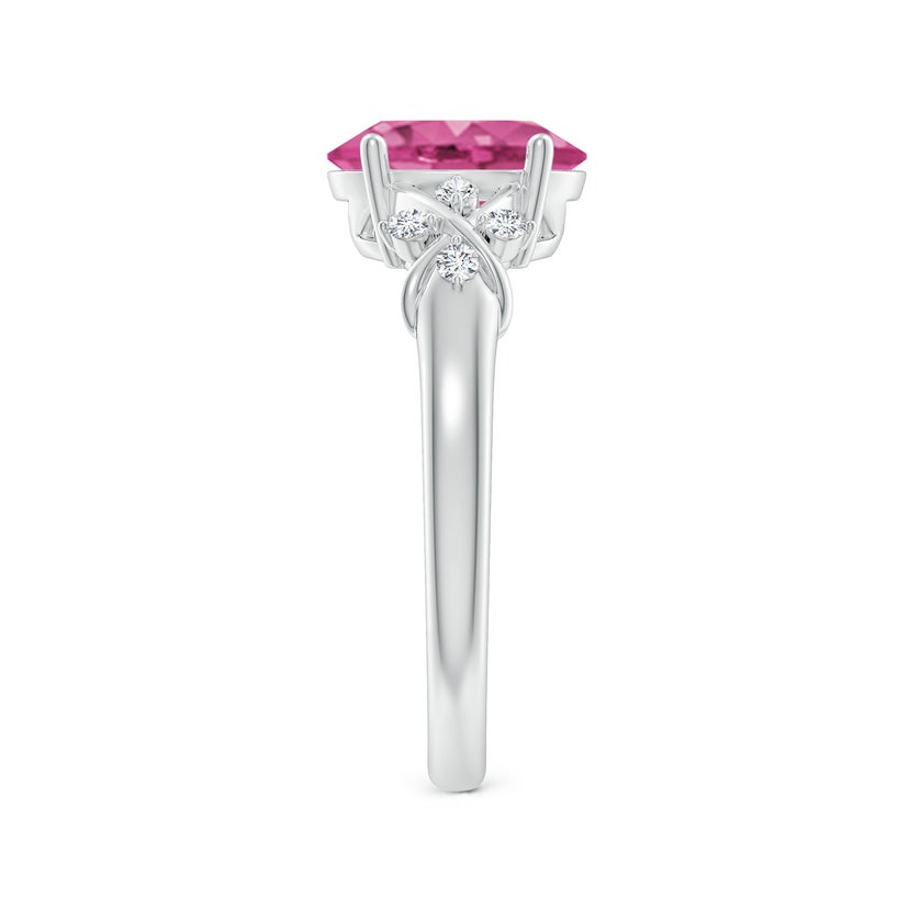Gem Stone King Sterling Silver Pink Created Sapphire Criss Cross Ring - Oval Birthstone Ring For Women, Available In Sizes 5-9