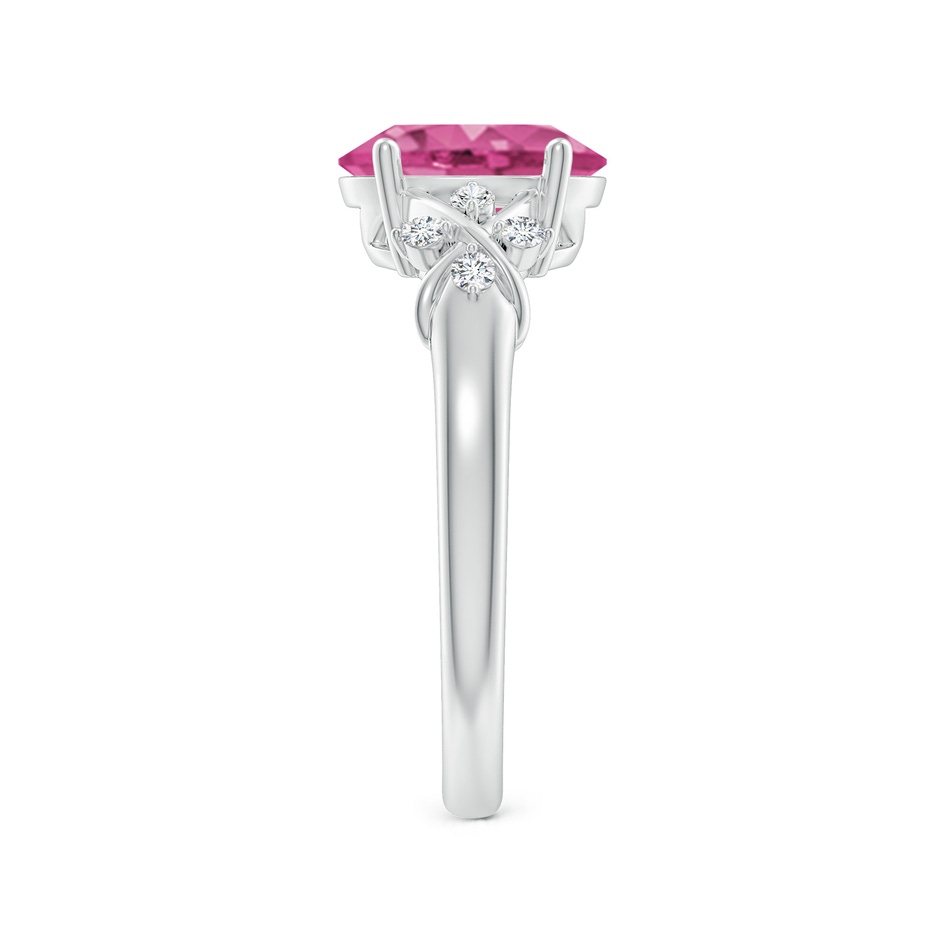 9x7mm AAAA Solitaire Oval Pink Sapphire Criss Cross Ring with Diamonds in White Gold side 299