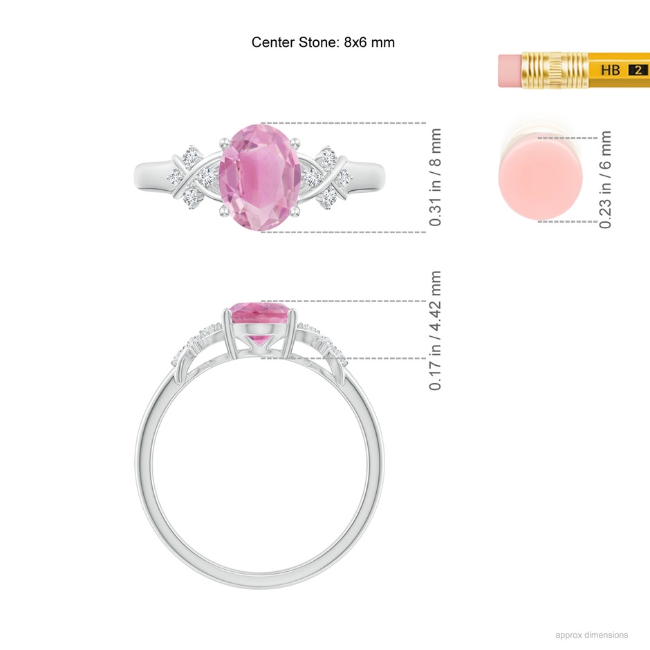8x6mm A Solitaire Oval Pink Tourmaline Criss Cross Ring with Diamonds in P950 Platinum ruler