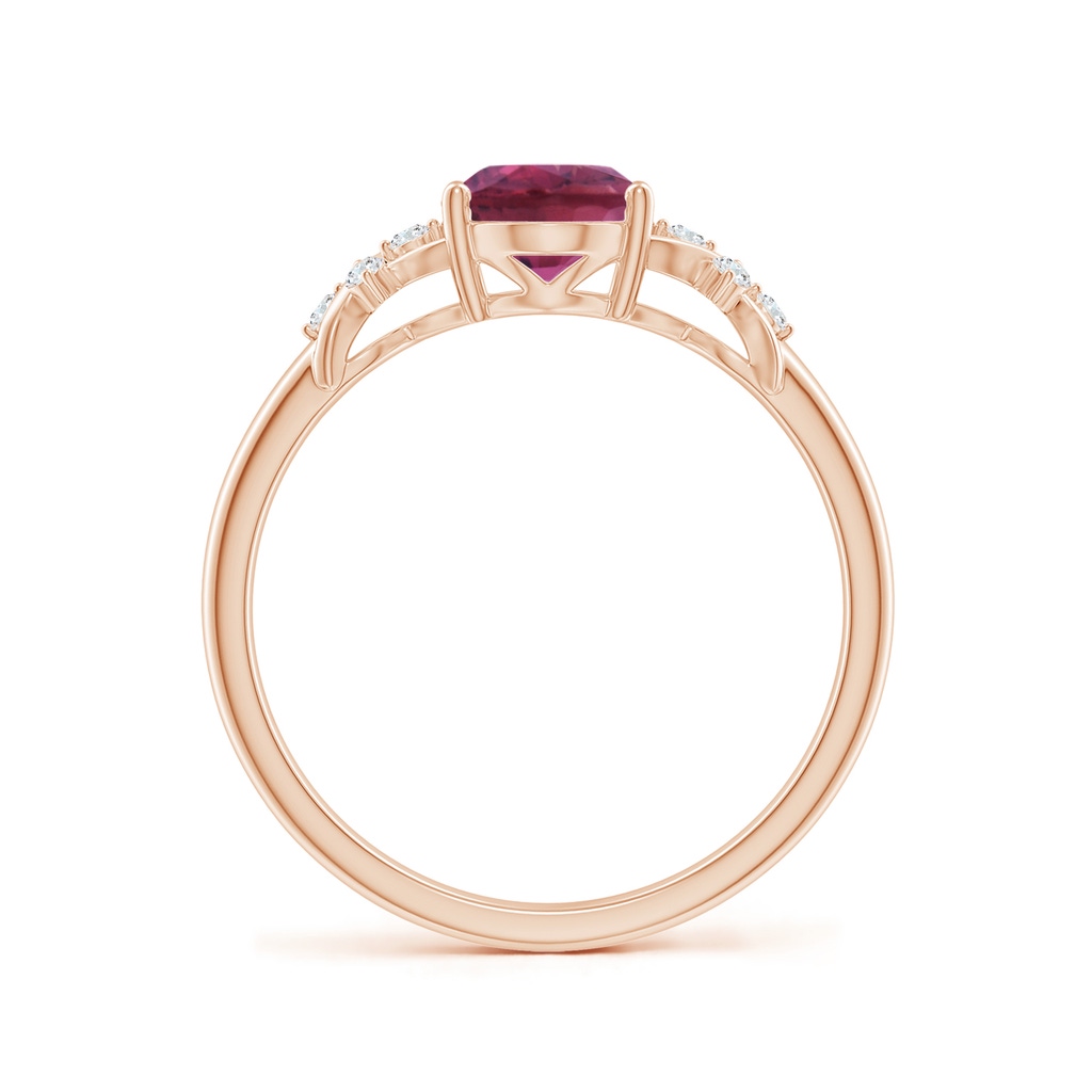 8x6mm AAAA Solitaire Oval Pink Tourmaline Criss Cross Ring with Diamonds in Rose Gold - side 199
