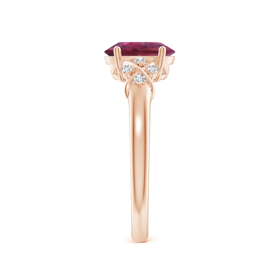 8x6mm AAAA Solitaire Oval Pink Tourmaline Criss Cross Ring with Diamonds in Rose Gold side 299