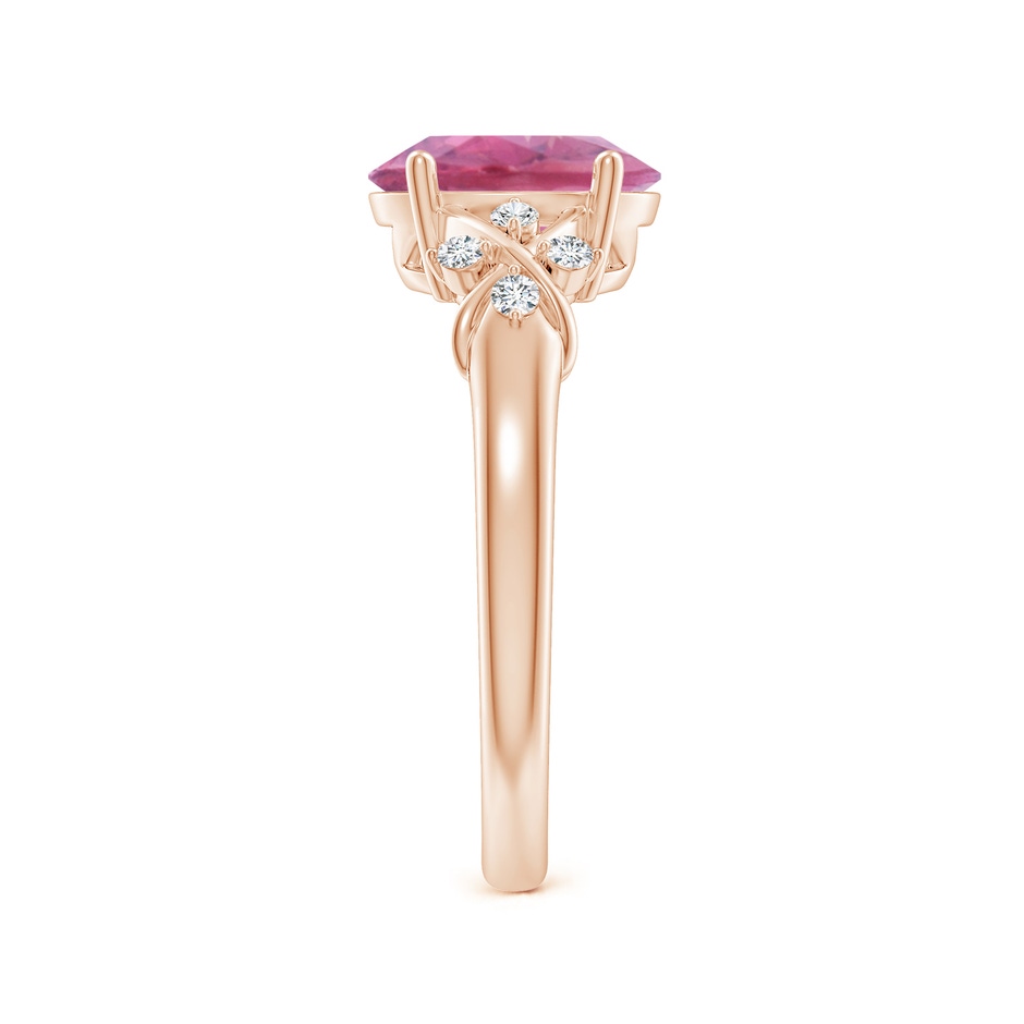 9x7mm AA Solitaire Oval Pink Tourmaline Criss Cross Ring with Diamonds in Rose Gold side 299