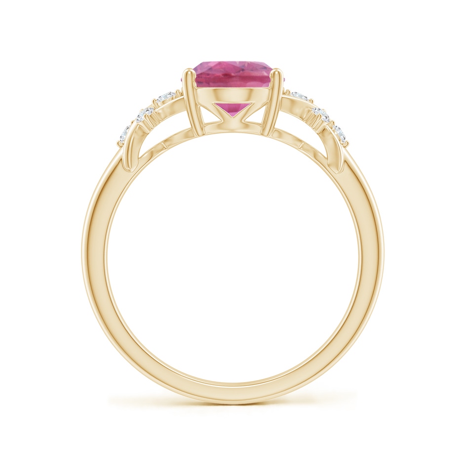 9x7mm AA Solitaire Oval Pink Tourmaline Criss Cross Ring with Diamonds in Yellow Gold side 199