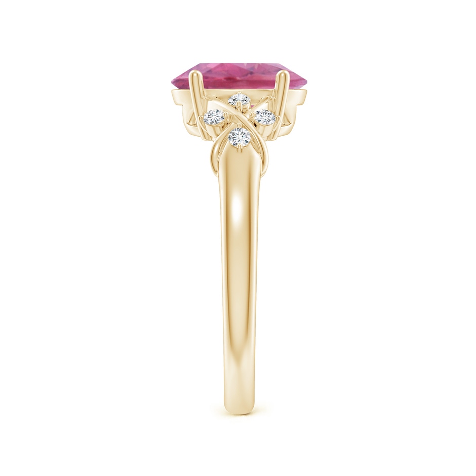9x7mm AA Solitaire Oval Pink Tourmaline Criss Cross Ring with Diamonds in Yellow Gold side 299