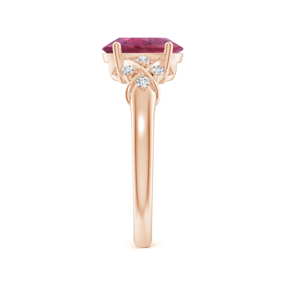 9x7mm AAA Solitaire Oval Pink Tourmaline Criss Cross Ring with Diamonds in Rose Gold side 299